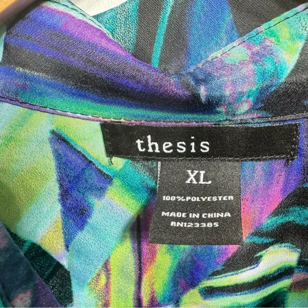 Thesis Teal Green Blue & Purple Color Splash 3/4 Sleeve Button Front Shirt XL